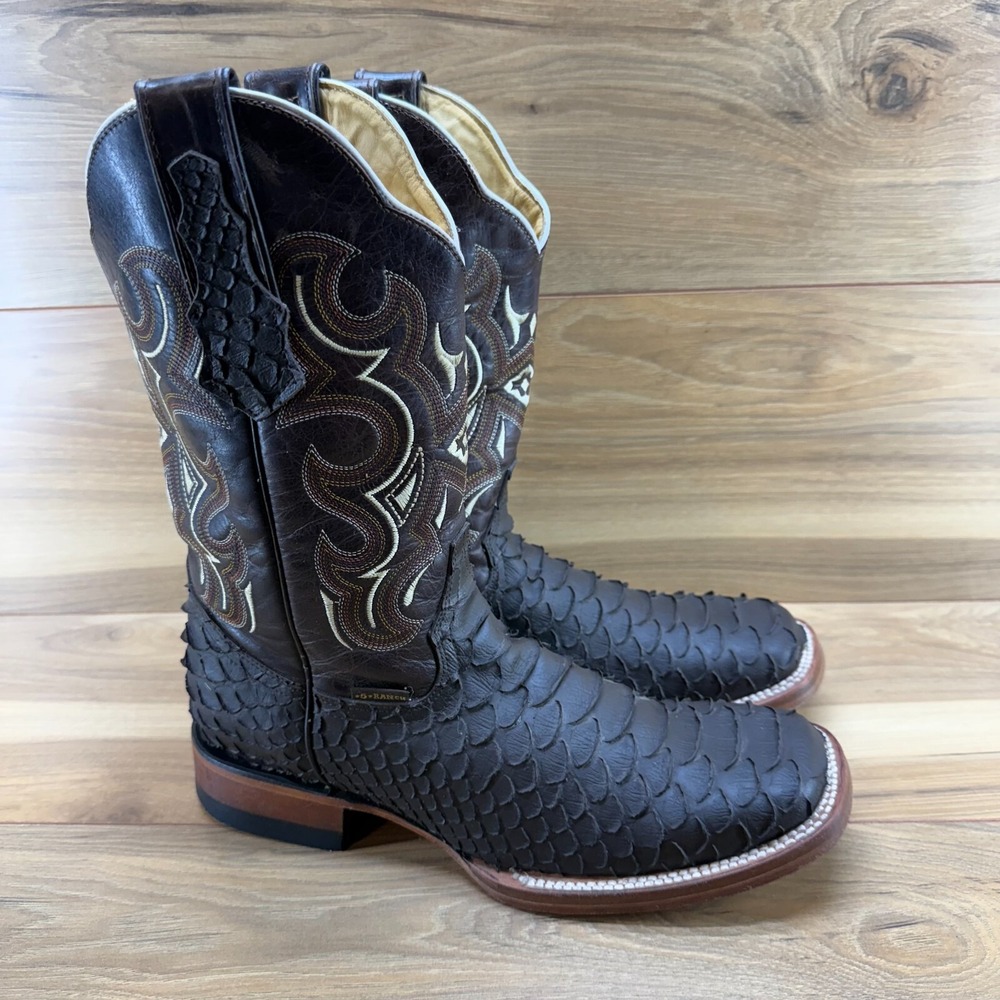 5 Star Ranch Mens Boots Size 8.5 Brown Snake Print Western Square Toe